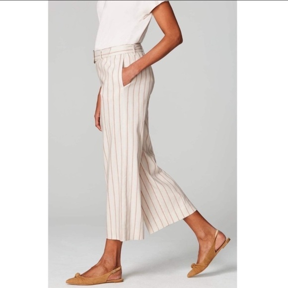 NWT J.Jill Cream Tan Linen Stretch Jenna Belted Cropped Pants - Picture 1 of 10